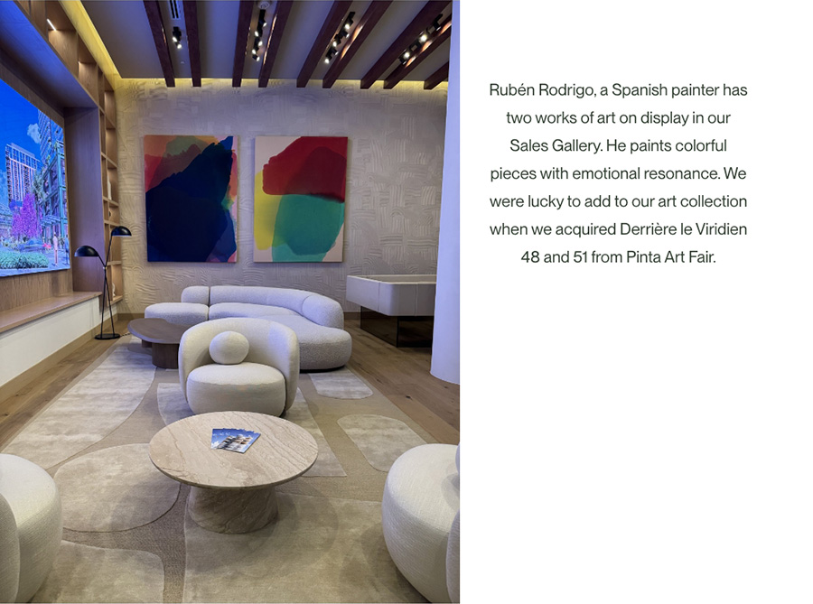 Image-Rubén Rodrigo, a Spanish painter has two works of art on display in our Sales Gallery. He paints colorful pieces with emotional resonance. We were lucky to add to our art collection when we acquired Derrière le Viridien 48 and 51 from Pinta Art Fair.